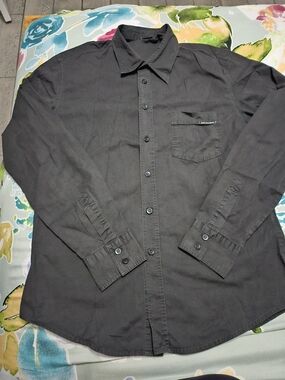 D&G Classic Men's Black Button-Down Shirt - Casual Long Sleeve Size S-M